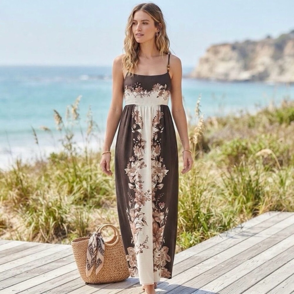 House of Harlow 1960 Brown and Ivory Floral Maxi Dress
